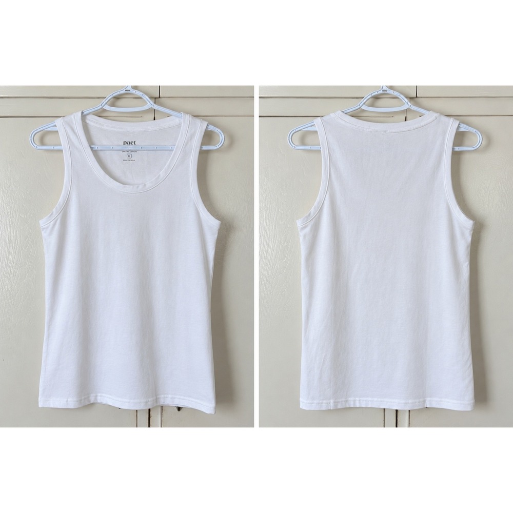 Pact Organic Cotton Tank Top White Scoop Neck Sleeveless Stretch Basic Size L